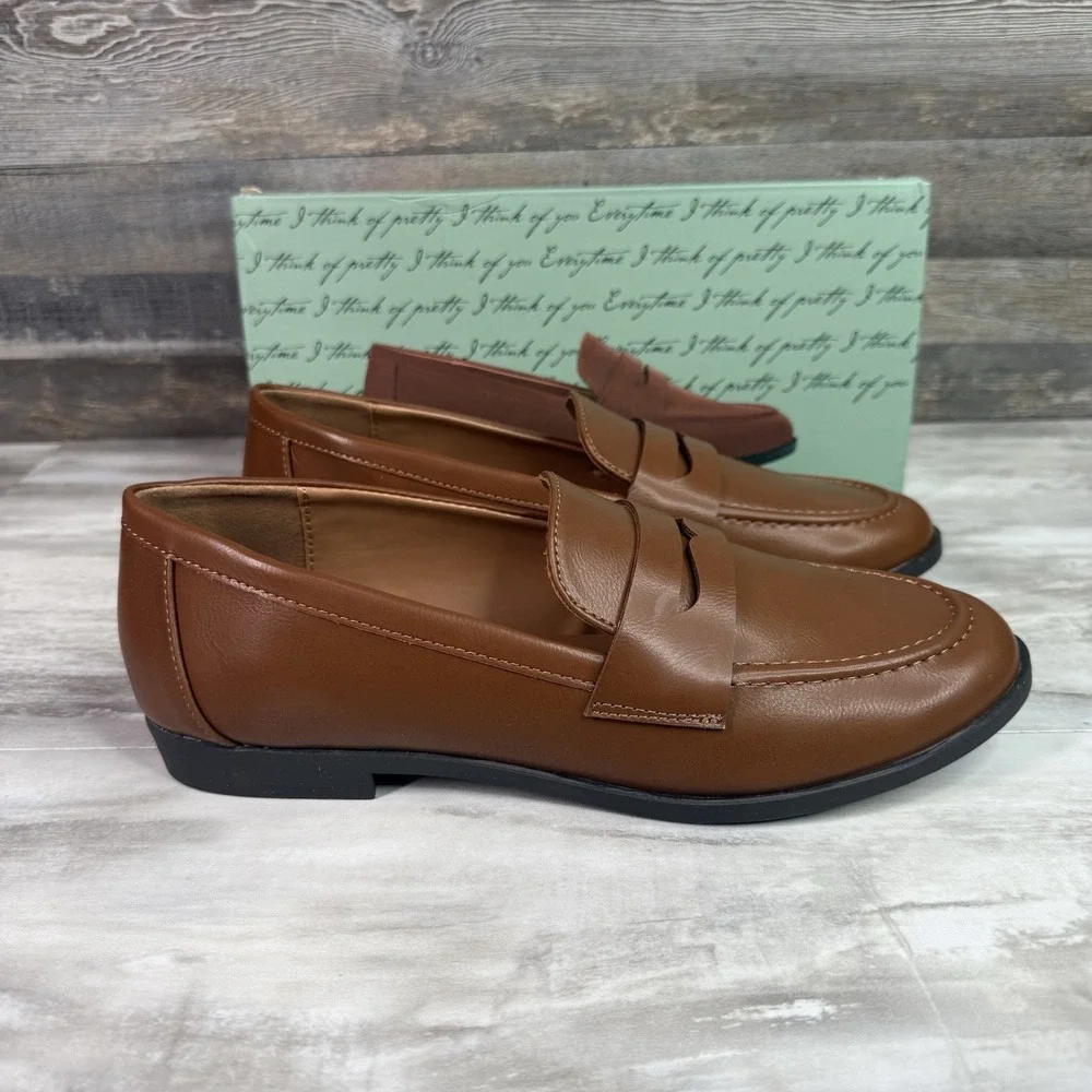 KENSIE Womens‎ Gitty Penny Loafer Slip on Casual Shoes Extra Padded Brown Sz 8.5